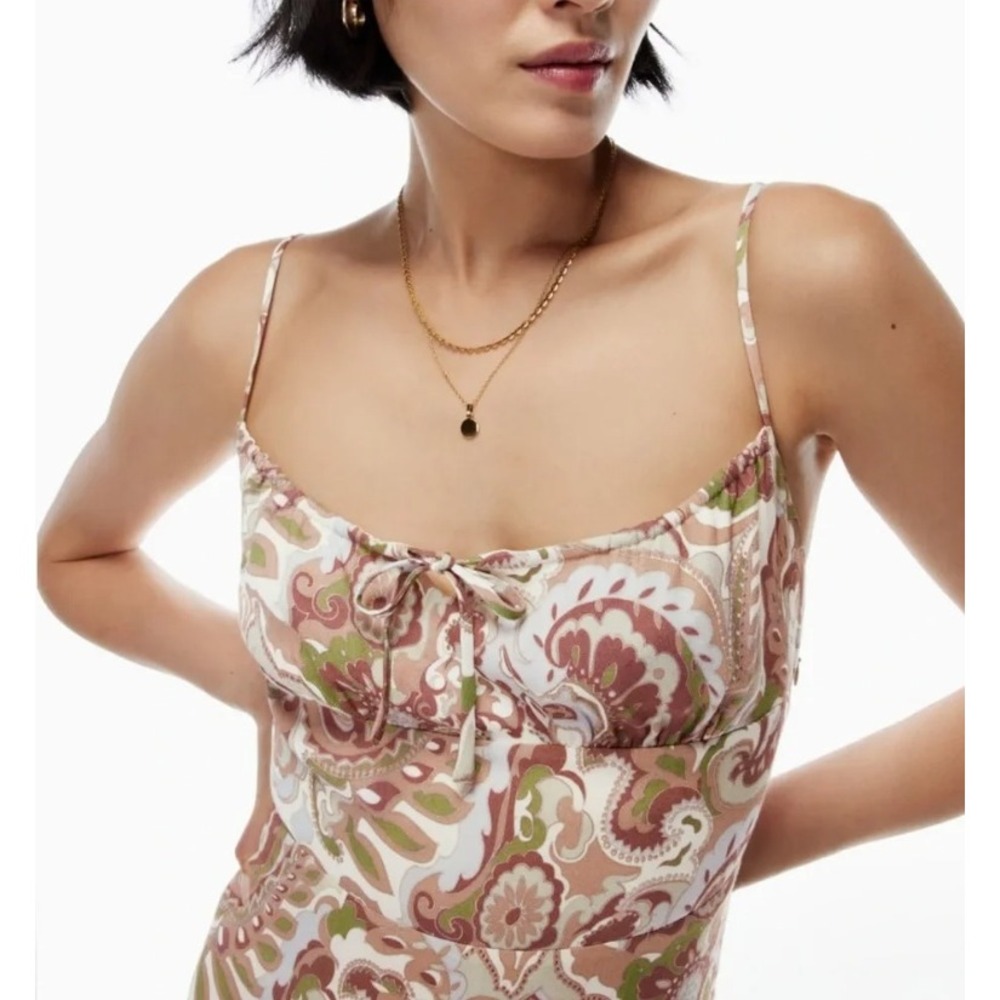 Wilfred Aritzia Floral Paisley Print Bellow Tie-Front Mini Dress Boho Prairie 2